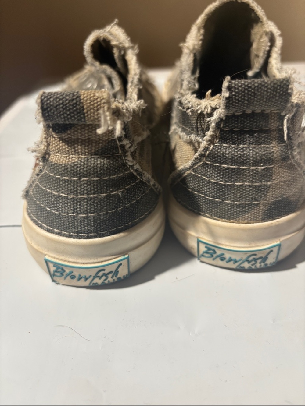 Blowfish Camouflage Frayed Slip-On Canvas Sneakers in Brown and Tan - Picture 2 of 5